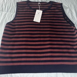 Striped Sleeveless Top - Black and Brown